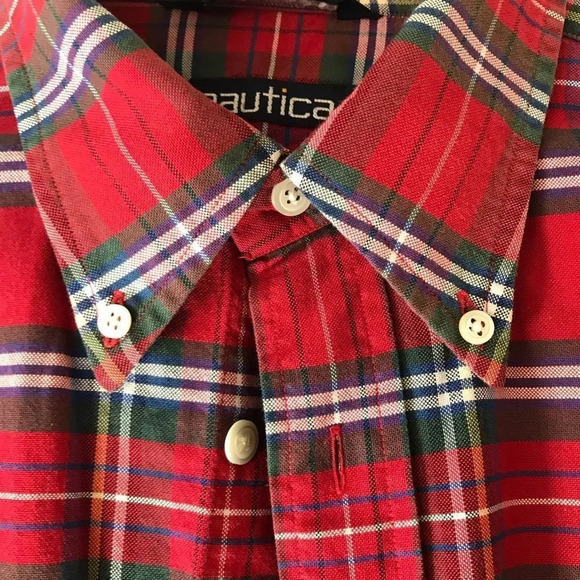 Nautica Men’s Size Large Red Green Plaid Button-down Shirt Holiday Vibes Festive - Picture 7 of 7
